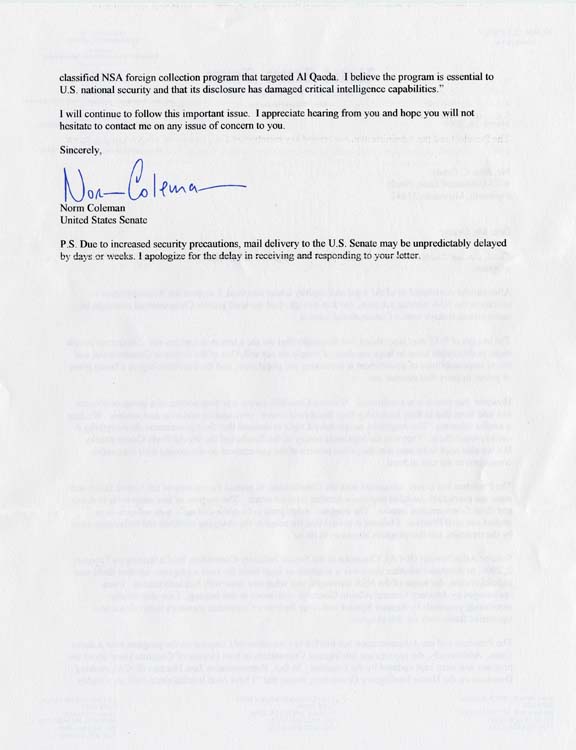 Norm Coleman's Response, Page 1