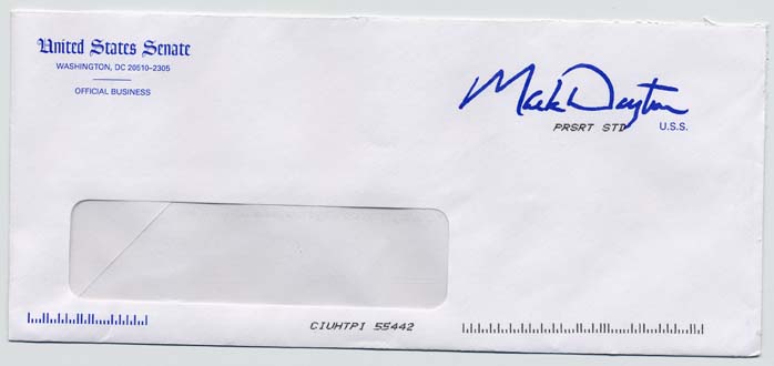 Envelope of Mark Dayton's Response